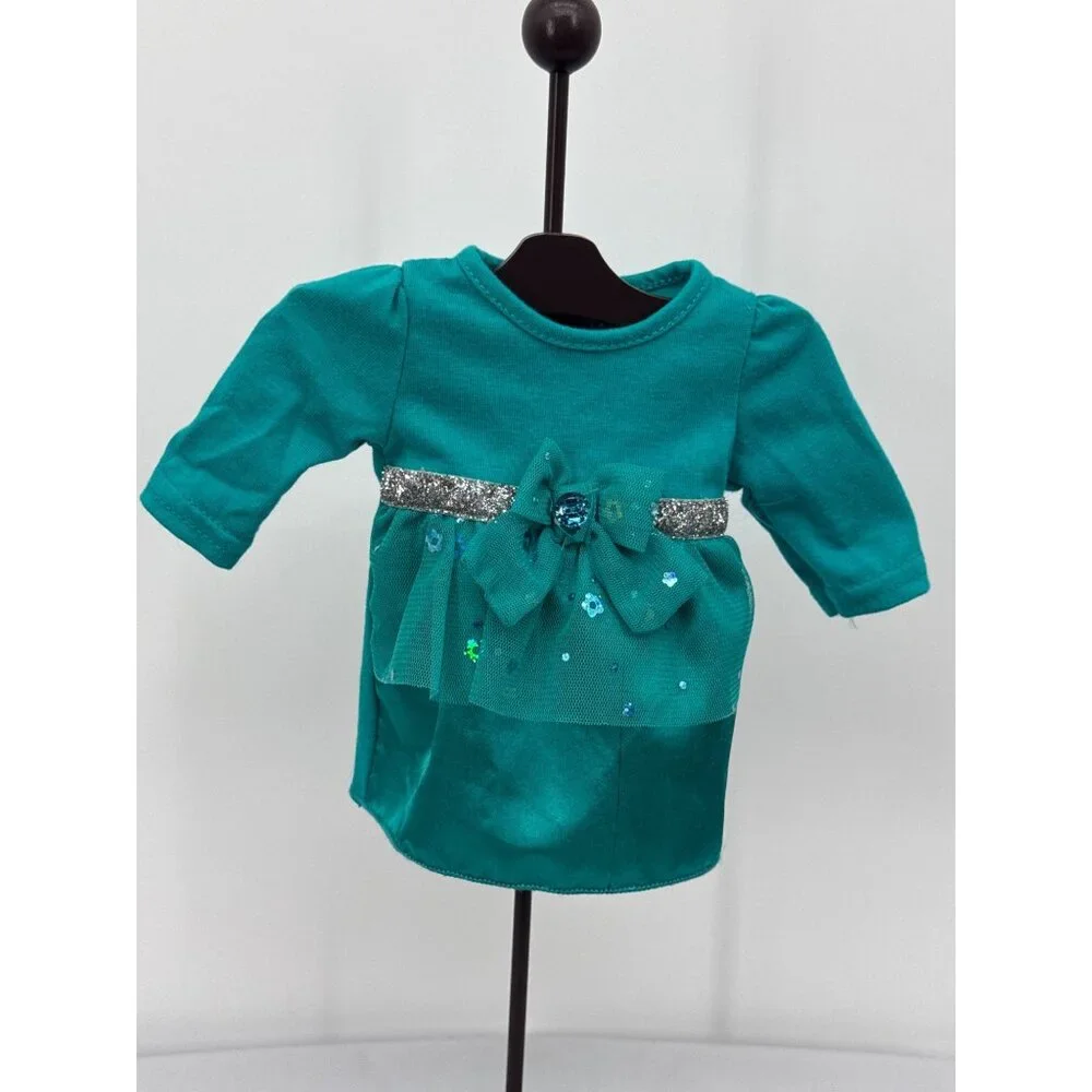 Dollie & Me Teal Tulle Bow Infant Dress With Glitter Accents